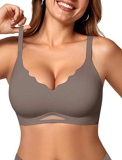 Scalloped Wireless Bras with Mesh